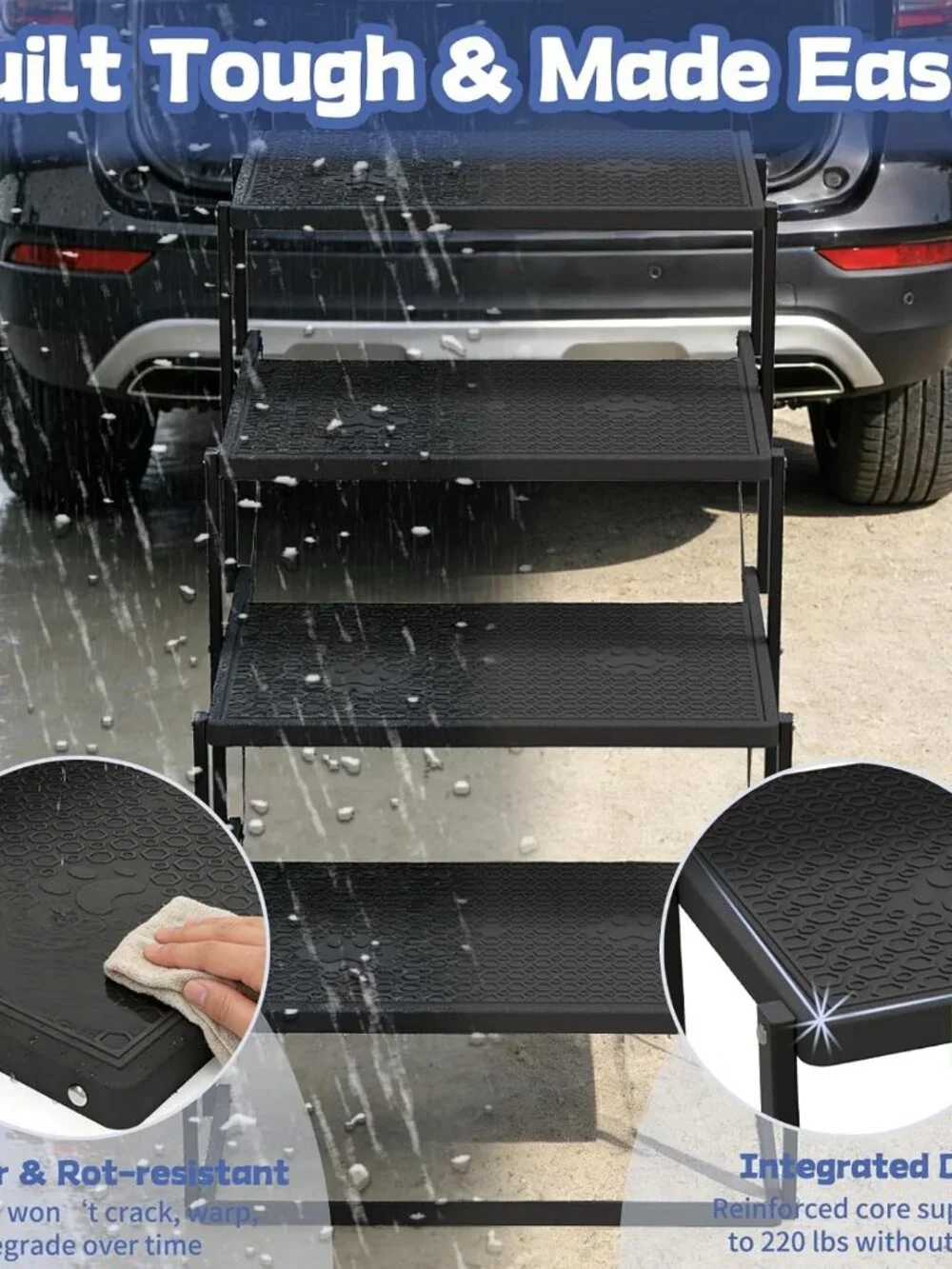 Dog Steps for Car, Truck, SUV, Dog Stairs for Car with Upgraded Non-Slip Surface